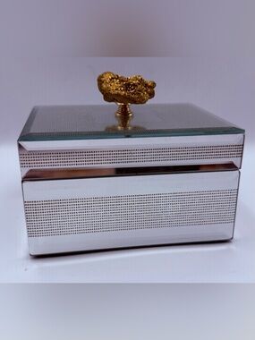 Pier 1 Mirrored Jewelry Box Velvet Lined with Gold Nugget Shaped Finial